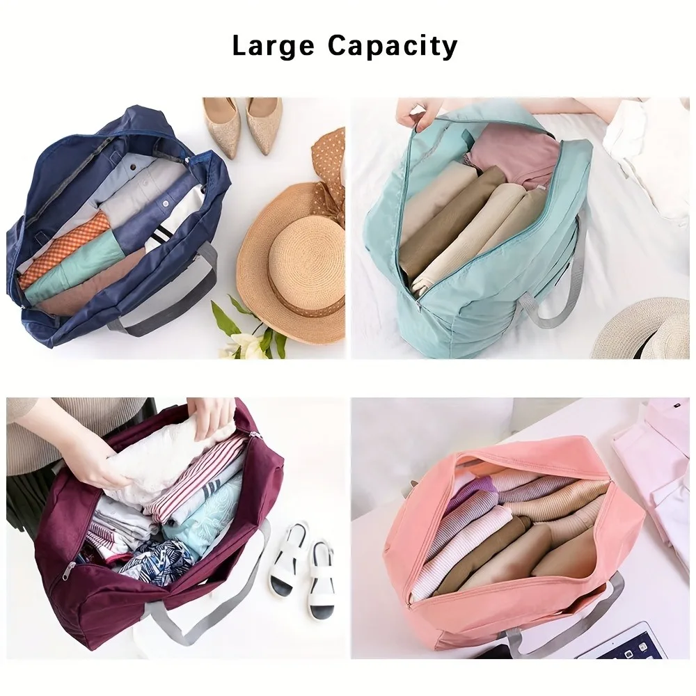 1 set of foldable large capacity travel luggage bag, expandable fitness bag, sports carry on, weekend luggage check-in