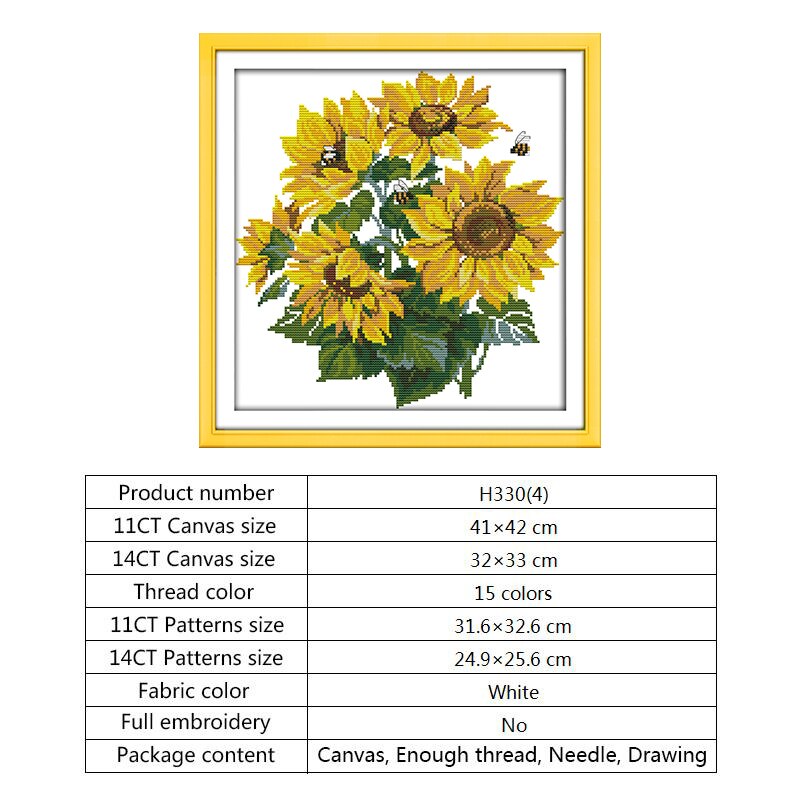 Zonnebloem Patronen Geteld Borduurpakketten Bloemen Serie 14CT 11CT Print Stof Borduurgaren Handwerken Kits Home Decor: Cross Stitch-H330(4) / 14ct Counted Canvas