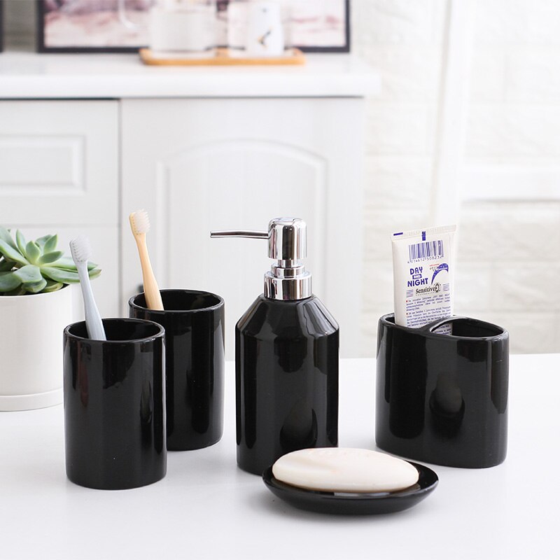 Roze Keramische Badkamer Toilettas Set-Pure Kleur Badkamer Vijf Stuk Set-Huishoudelijke Accessoires Set-Druk Fles-Badkamer Kit Suppli
