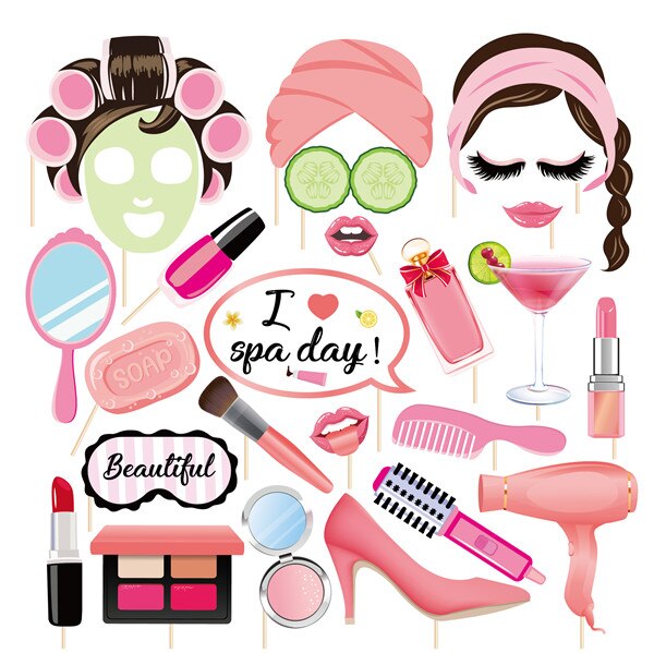 Décorations de fête à thème de maquillage, bricolage, accessoires de photomaton à rouge à lèvres, fournitures de fête d'anniversaire pour filles, fournitures de mariage, 25 pièces: Default Title