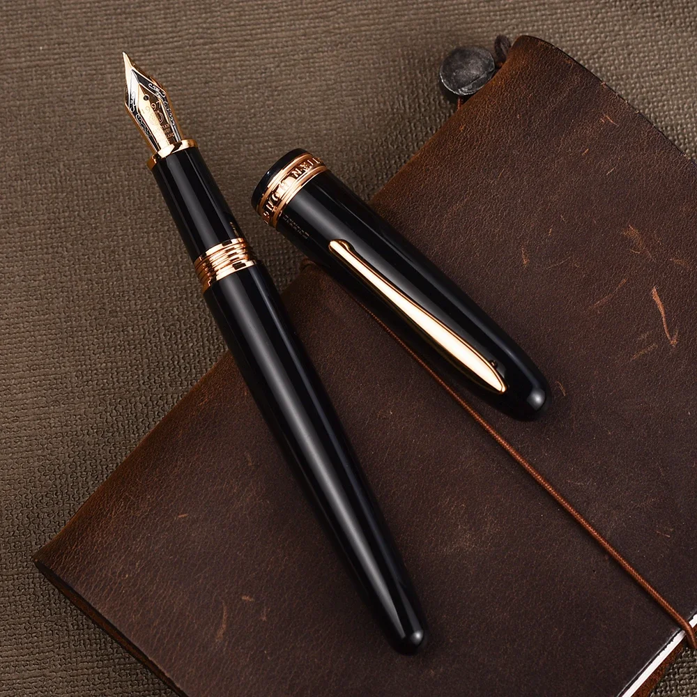 Pluma estilográfica de resina Hongdian 1841, punta Iridum EF/F con convertidor, bolígrafo de tinta para escritura de negocios y oficina, rojo/negro