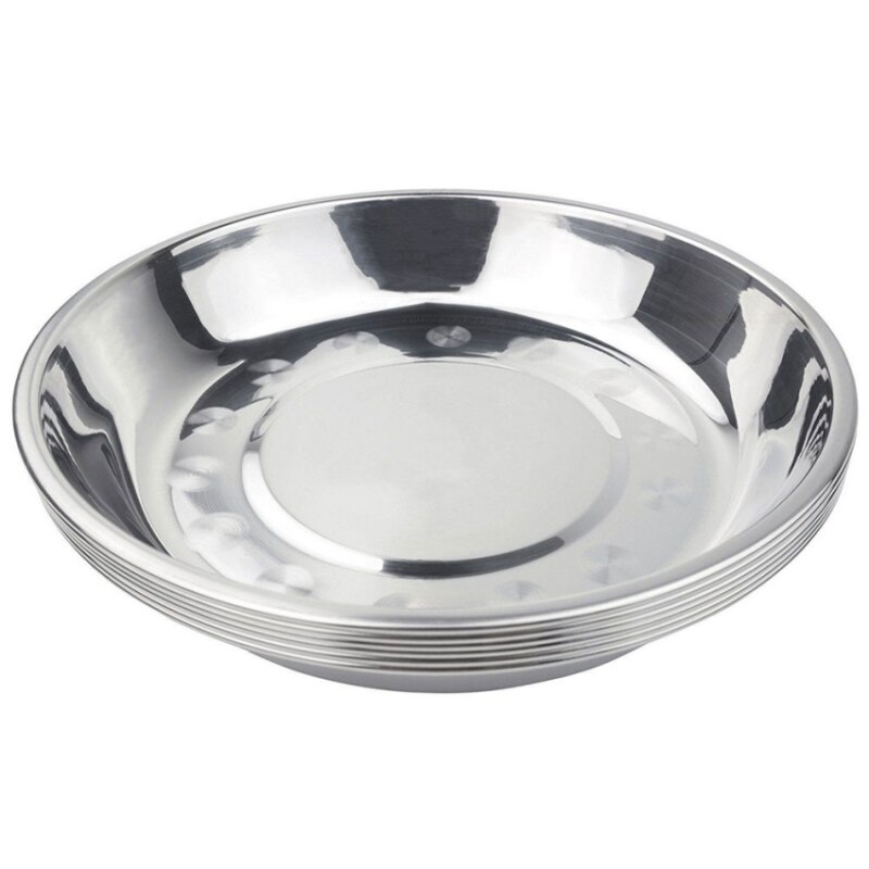 steel Dinner Plates Restaurant Gold Serving Tray Round Dessert Cake Snack Dishes Silver Storage Plate Korean Cutlery