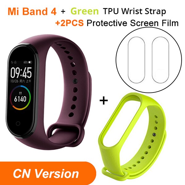 In Stock Xiaomi Mi Band 4 SmartBand MiBand 4 Bracelet Heart Rate Fitness tracker Bluetooth 5.0 50M Waterproof: CN Red N GreenStrap