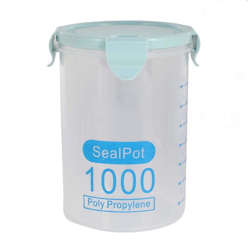 Multi-functional Clear Plastic Sealed Cans Storage Tank Kitchen Dry Food Containers Home Food Grain Storage Jar: Blue-L