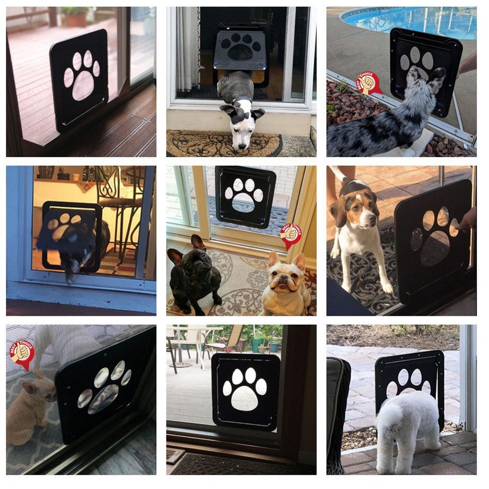 Puerta de mascota perro de grande de 43CM, seguro, puerta de pantalla magnética bloqueable para perros, puerta de ventana para mascotas, estampado de pata libremente, fácil de instalar