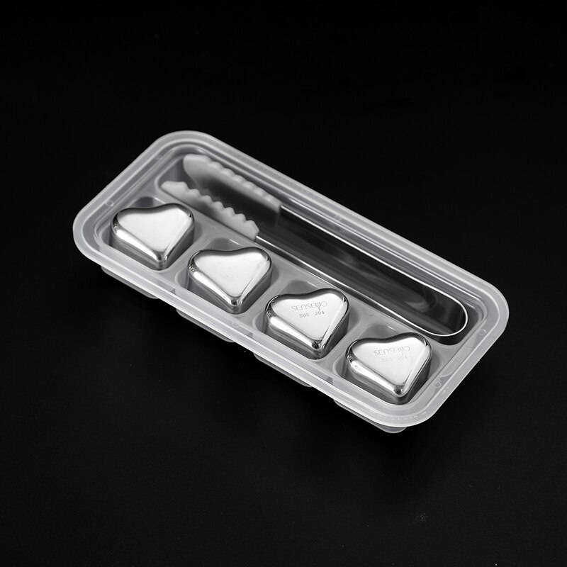 304 Stainless Steel Ice Block Beer Red Wine Whisky Ice Block Quick-frozen Ice Grain Ice Tartar Iced Artifact Quick-frozen Steel: 4 pieces of love