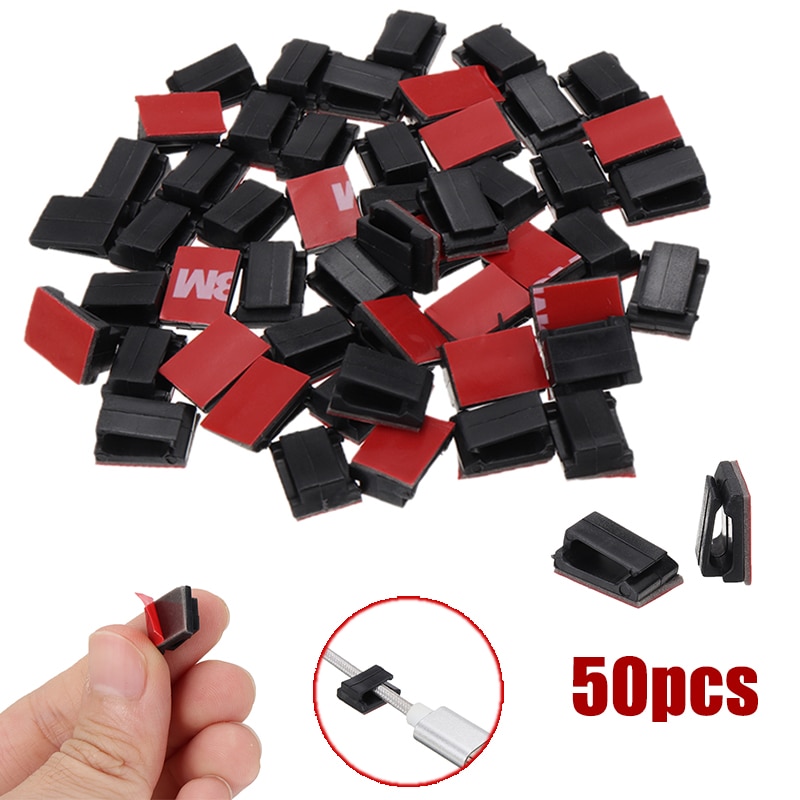 MAYITR 50 stuks Auto Draad Clips Zwart Plastic Adhesive Cable Cord Holder Wire Klem Beheer Clips 1.2x0.5 cm