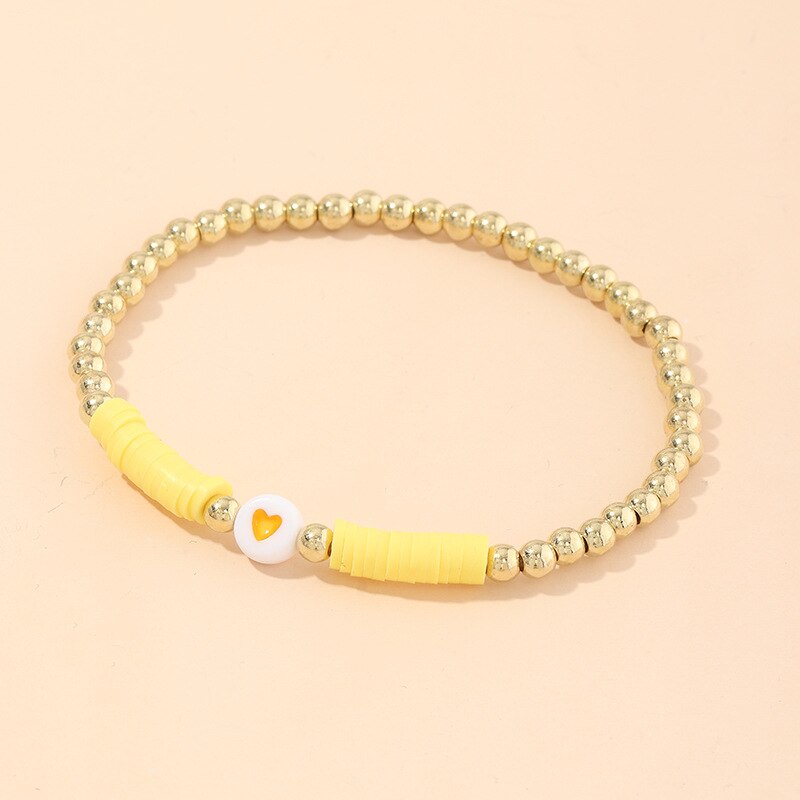 coloré polymère argile disques Bracelet femmes mignon coeur à la main réglable couleur or perles Bracelet Femme bijoux de fête: Yellow