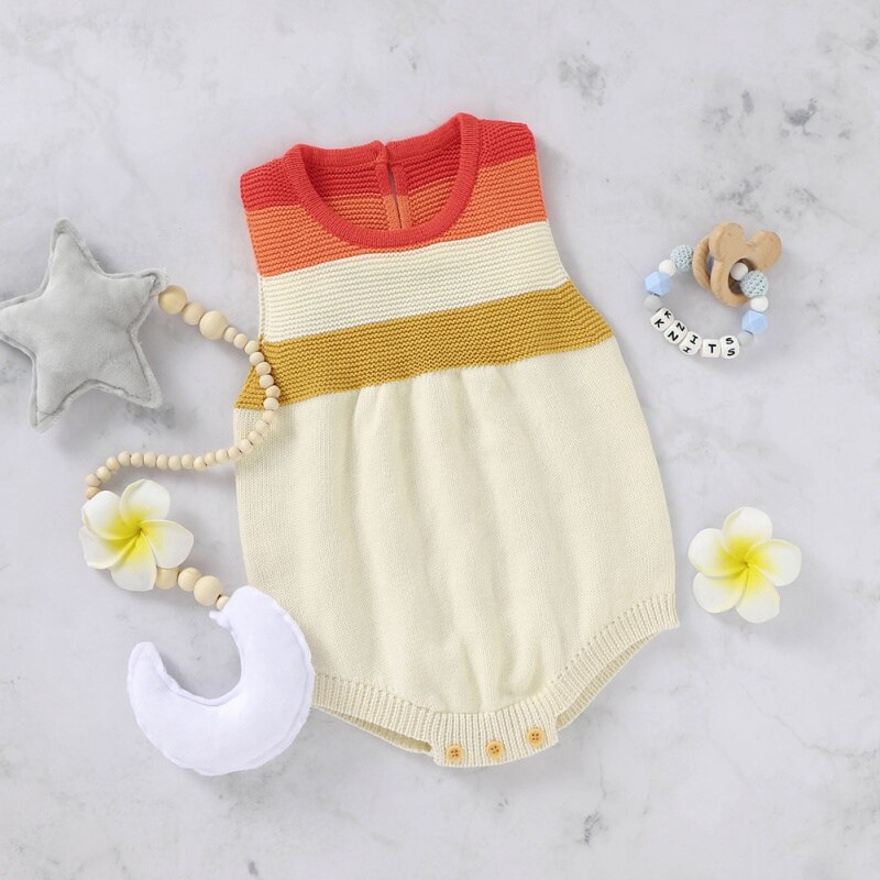 Newborn Infant Baby Romper Sleeveless Winter Girl Boy Knitted Warm Stripe Strap Bodysuit: B / S