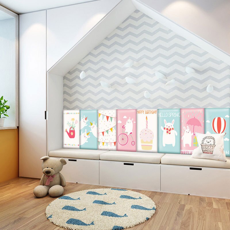 dessin animé enfants Anticollision sac souple autocollant mural auto-adhésif Tatami mur bébé décoration 3D toile de fond mur