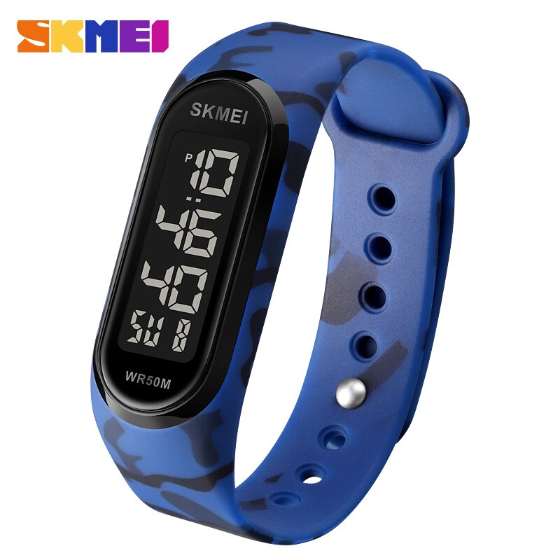 Luxe led-licht digitale horloges merk skmei heren dameshorloge 50m waterdichte datumweergave sport polshorloge reloj hombre klok: Camouflage-blauw-zwart