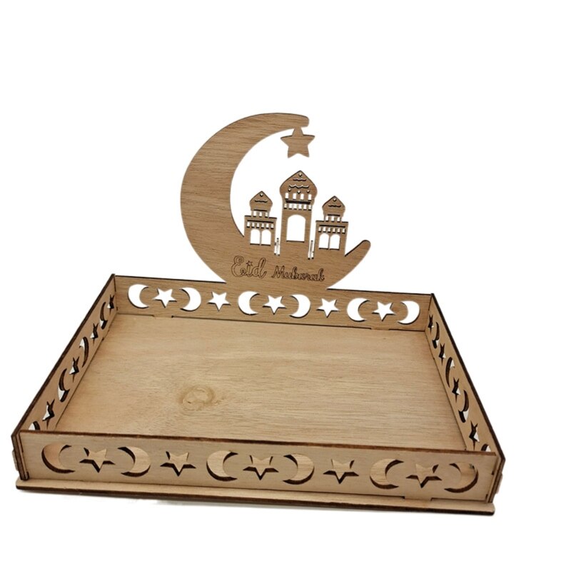 Wooden Islamic Dessert Tray Plate Dishes Mubarak Islamic Muslim Party Decoration Festival Table Decor: 01