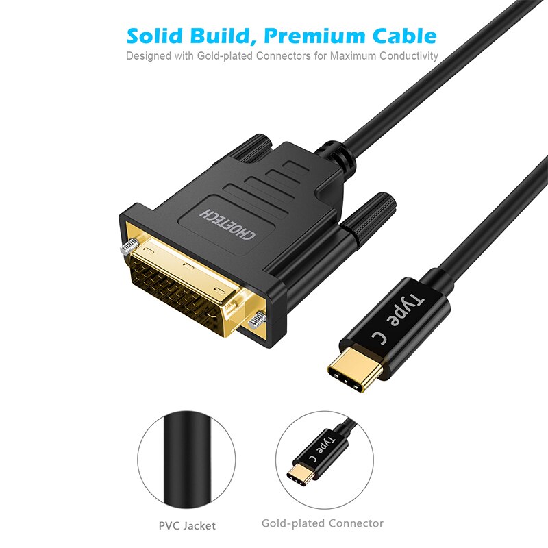 Choetech usb type c til dvi kabel 4k 30hz 1.8m usb c til dvi -d 24+1 adapter til macbook samsung  s10 s9 s8 type c div d adapter