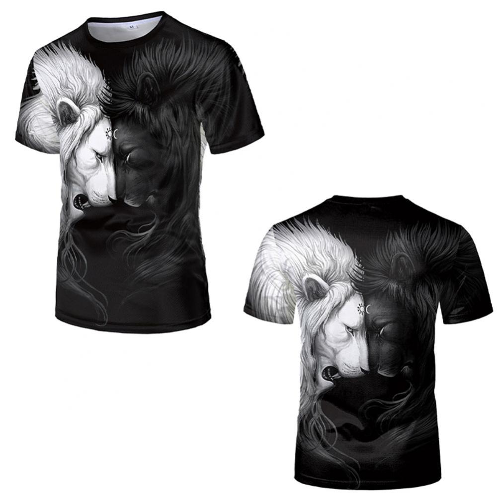 Men T-Shirts Men Black White Lions 3D Printed Short Sleeve Round Neck T-Shirt Tee Top men's crewneck tee Summer 2021s