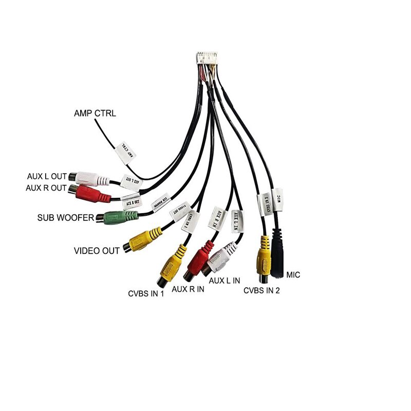 Android radio Car Accessories RCA Output Wire Aux-in subwoofer microphone Adapter 16Pin universal cable for Android radio gps: black