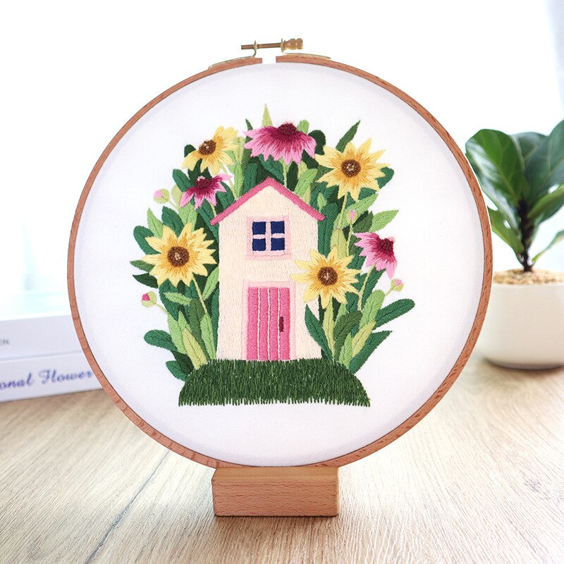 Garden Little Elfs' House Embroidery Kit DIY Needlework Fairy Land Pattern Needlecraft for Beginner Cross Stitch(Without Hoop): C