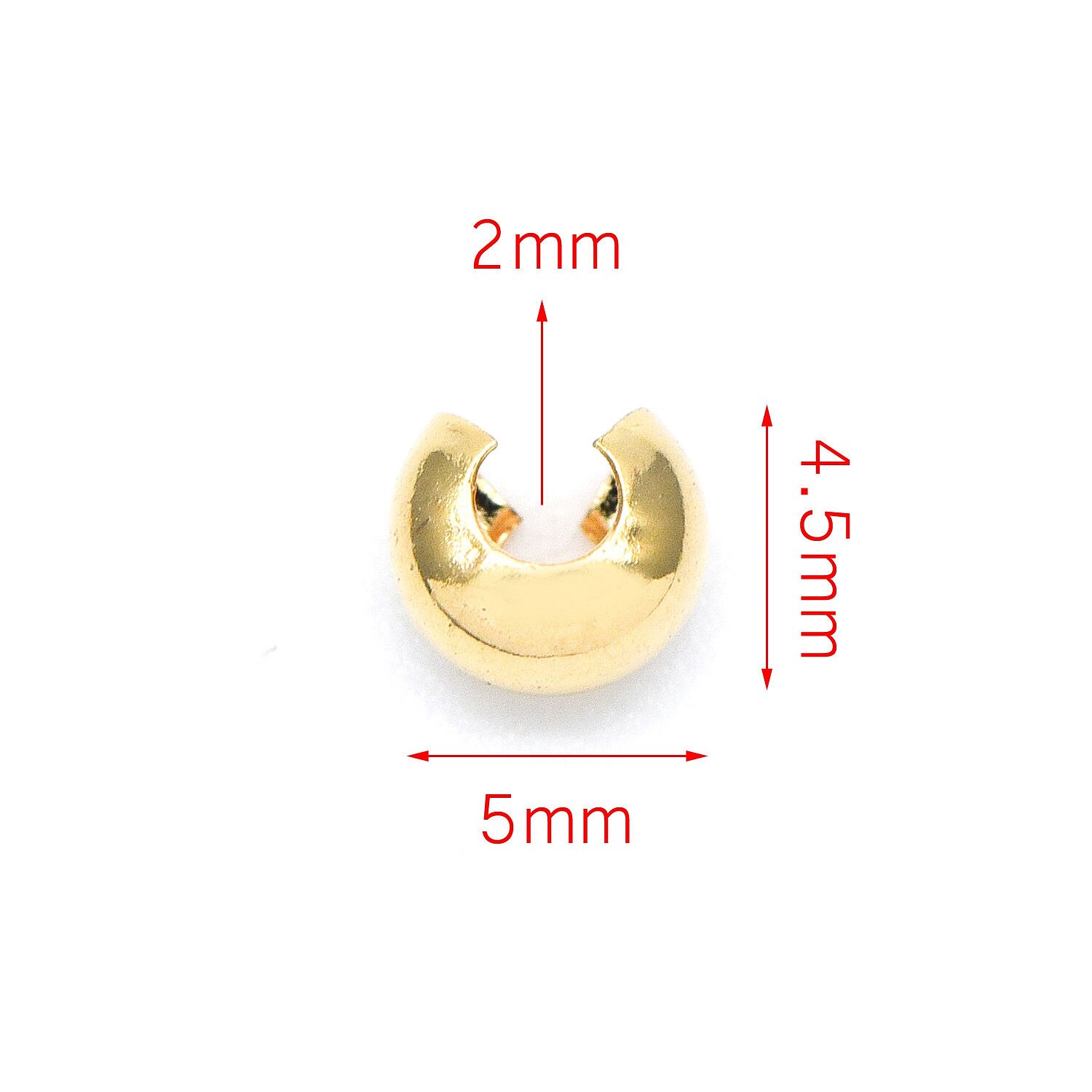 20pcs Gold Crimp Beads Covers, 18K Gold plated Brass, Conceal Crimp Ends 4/ 5/ 6mm (GB-637): 5mm