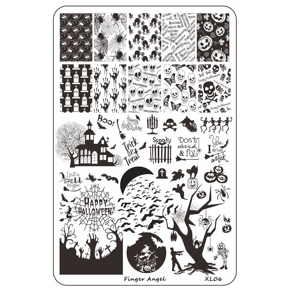 Finger Angel Flowers Leaves Nail Stamping Plates Line Geometric Stripe Face Image Printing Templates For Manicure Decorations: Fnger Angel XL06