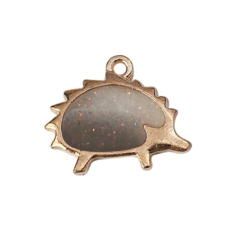 Doreen Box colgantes de aleación a base de Zinc Kawaii Hedgehog Color dorado púrpura esmalte Glitter colgantes 21mm( 7/8 ") x 17mm( 5/8"), 10 Uds: Black