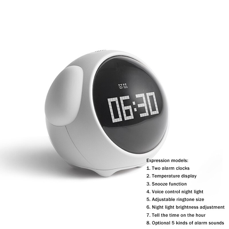 LED digital Cute Expression Pixel Kids Alarm Clock Multifunction Electronic Digital LED Night Wake Up Light Table digital clock: White