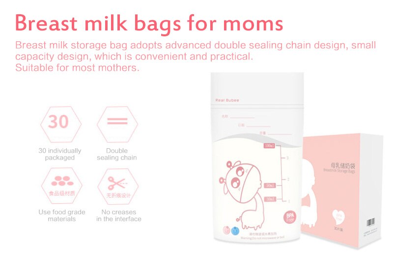 Lot de 30 sacs de congélation pour lait maternel de 100ml, sacs de conservation du lait maternel pour bébé, sacs de conservation du lait maternel sans BPA, sacs d'alimentation sûrs pour bébé