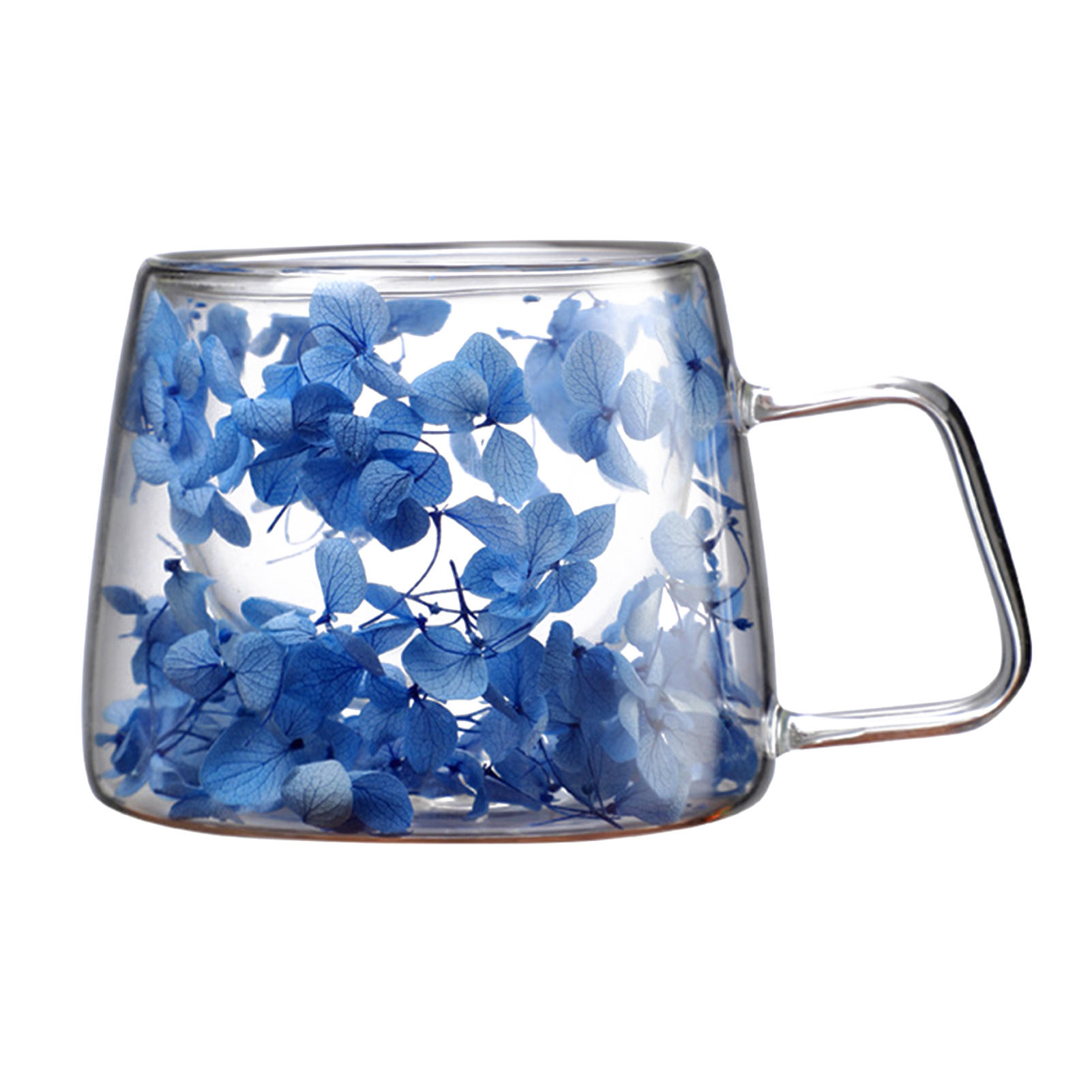 Dubbelwandige glazen koffiemok geïsoleerde bloem glazen espressokopje heldere melkbekers vulling gesimuleerde bloemen theekopje sap waterbeker: Roze