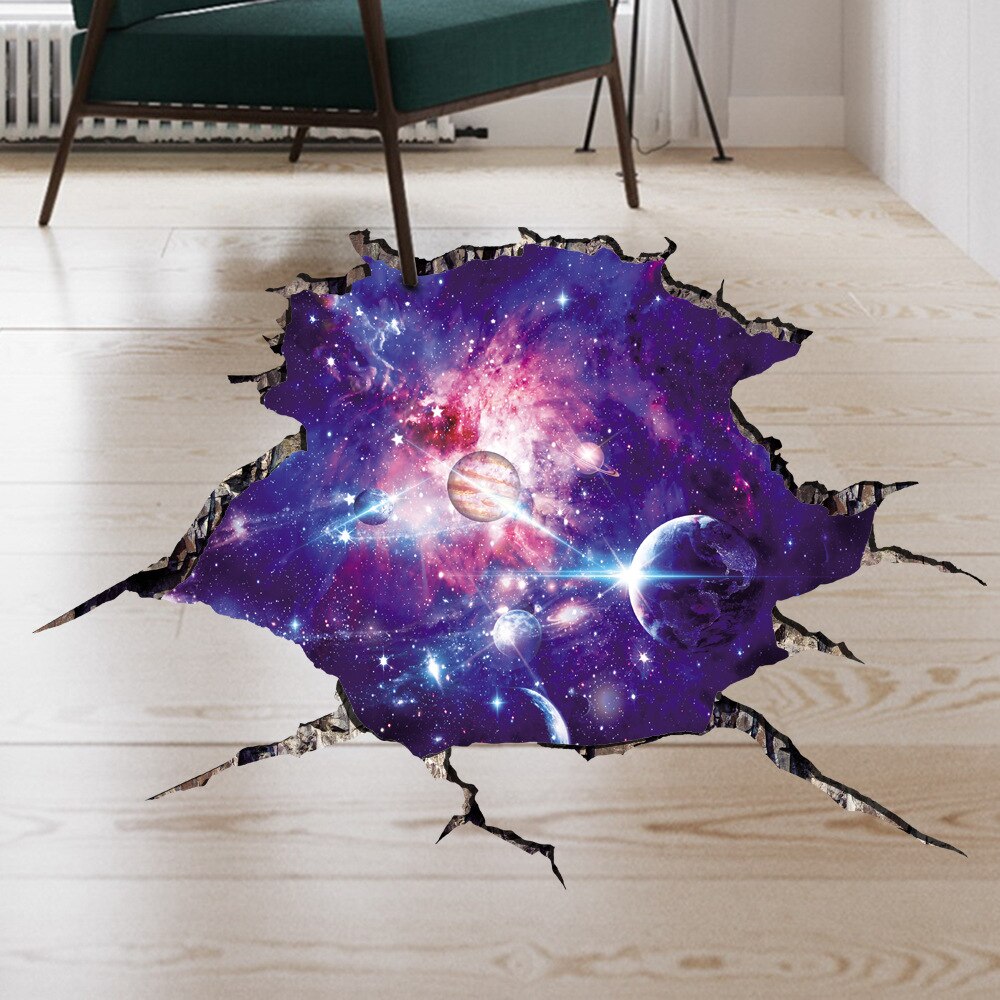 3D Cosmic Space Planet Broken Wall Stickers Removerable for Kids Rooms Boy Bedroom Nursery Home Decoration Decals Murals