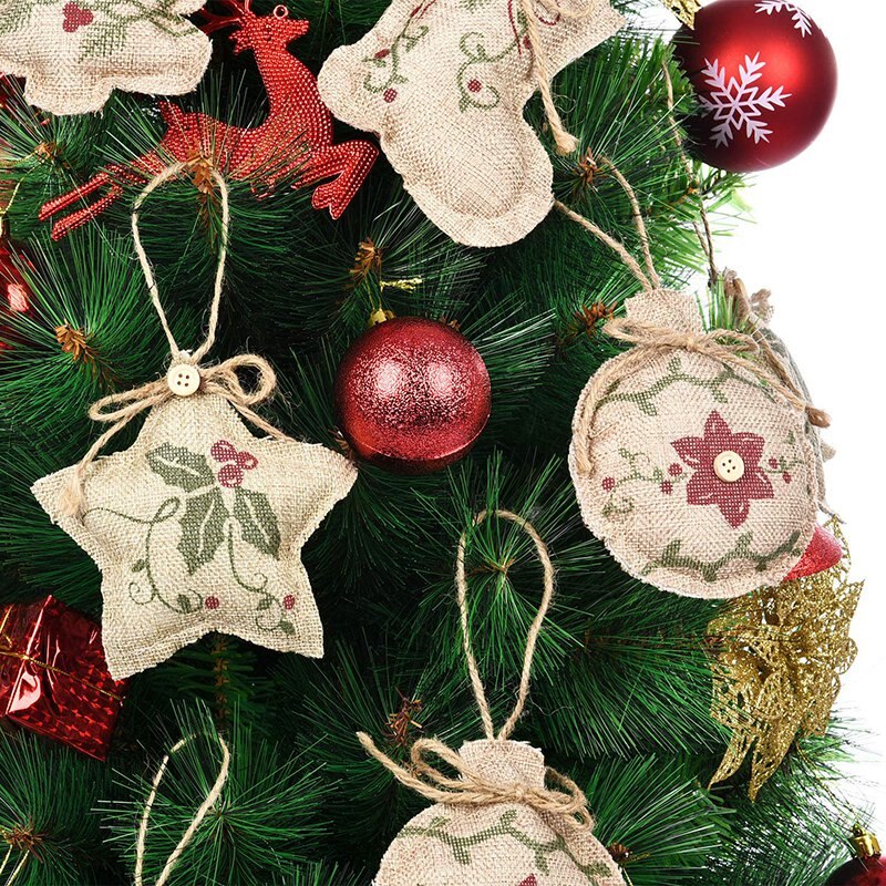 12 Pieces Christmas Burlap Tree Ornaments Hanging Decorations Christmas Stocking Tree Ball Shaped Decor for Christmas Party, 4 S