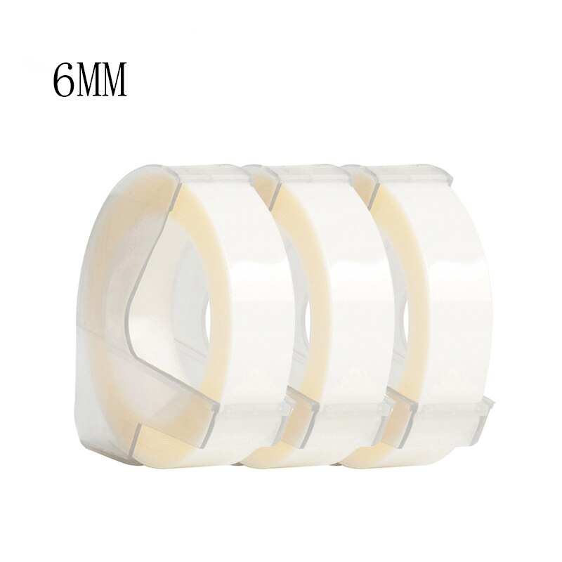 Yance 3Pcs Wit 9Mm 6Mm 12Mm 3D Embossing Tape Voor Dymo Embossing Label Maker Pvc Label dymo Tape Voor Motex E101: 6MM white