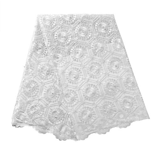 African Beaded Lace Fabric French Voile Lace Embroidery Flower Nigerian Lace Fabric Aso Oke Gele Headtie Scarf: White