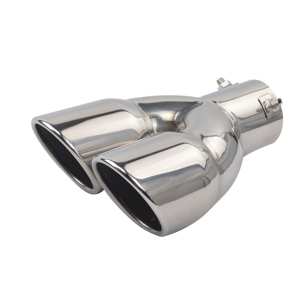 Car Exhaust Pipe Universal Double Outlet Car Muffler Tip Stainless Steel Chrome End Trim Modified Tail Throat Liner Pipe 63mm