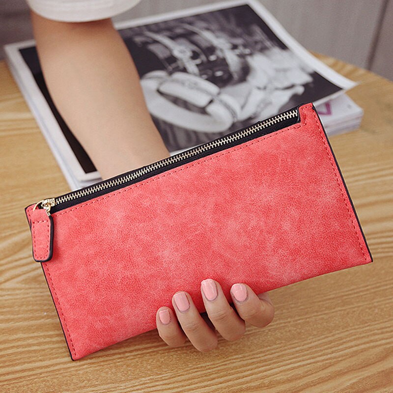 Women Purse Wallet Vintage Card Phone Storage Bag Long PU Leather Wallets Zipper Handbag NIN668: watermelon red