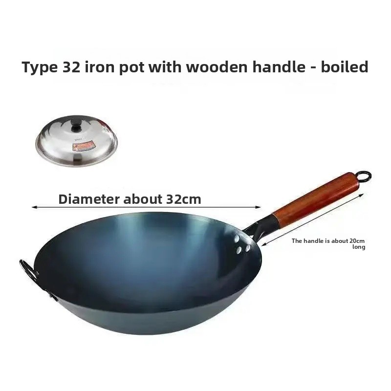 Handmade Iron Wok Traditional round Bottom Non-Stick Cooking Pot Healthy Home Use Street Vendor Wok Chinese Style Stir-Fry: WHITE / 36cm