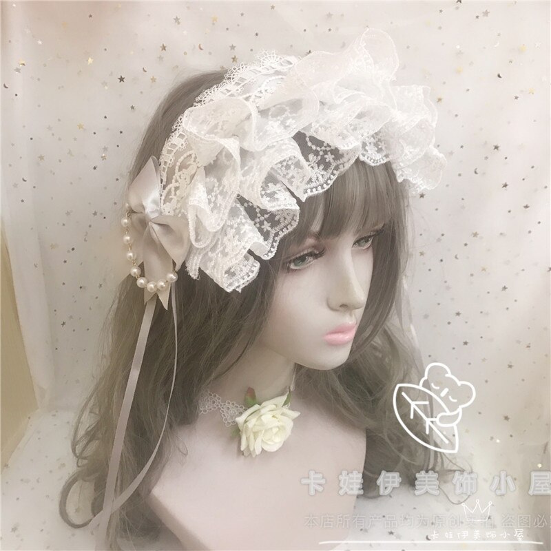 Thé fête ange poignée rue perle chaîne BNT japonais doux Lolita bandeau cheveux épingle à cheveux nœud dentelle douce soeur princesse chapeaux: 01