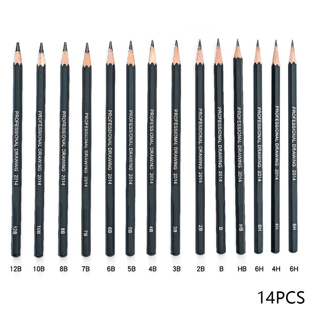 14 pcs/set Sketch Drawing Pencil Set HB 2B 6H 4H 2H 3B 4B 5B 6B 10B 12B 1B Painting Pencils Stationery Supplies