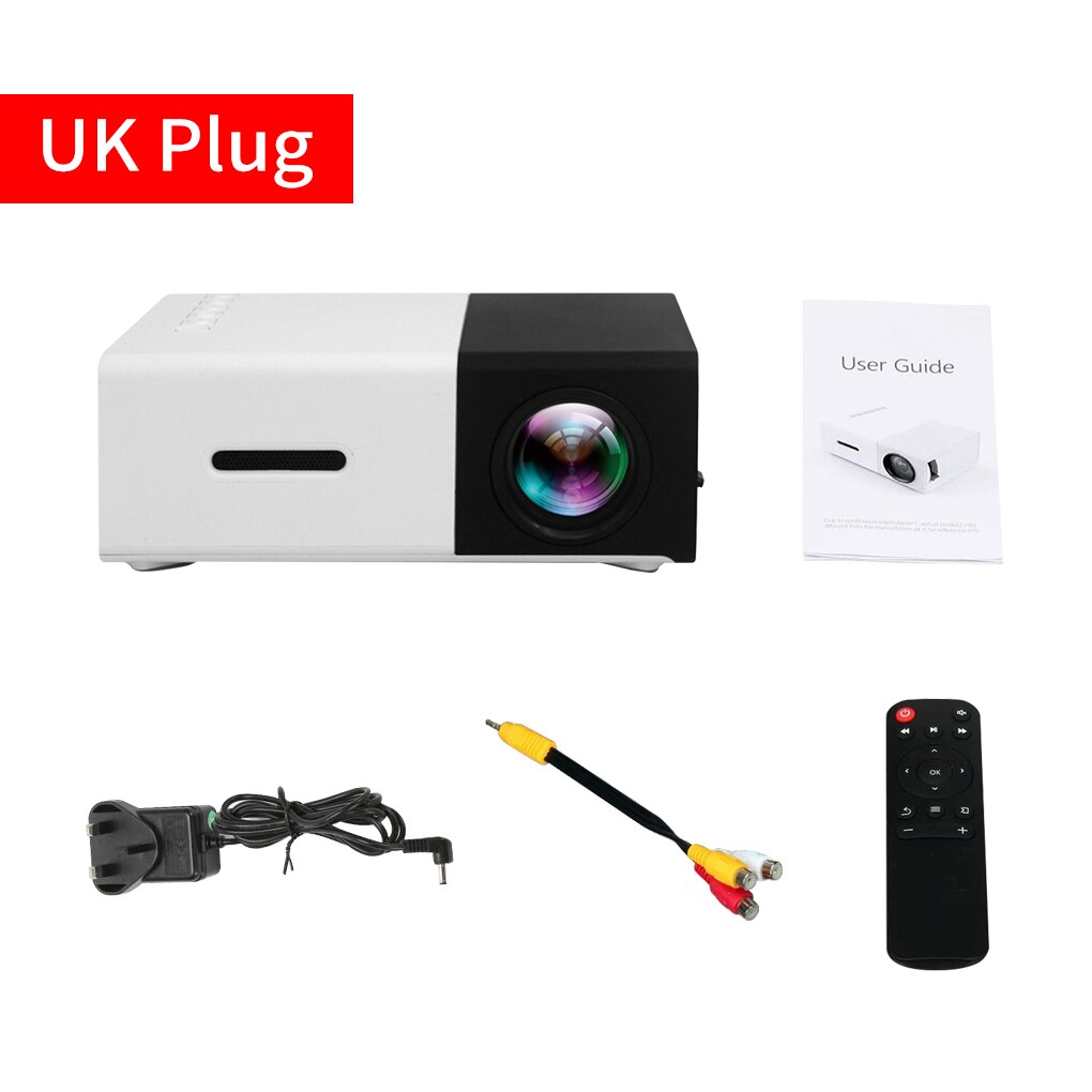 YG300 LED Mini Projector Pixels Supports 1080P USB Audio Portable Home Media Video Player Computer Camera Projecting Device: Black UK Plug