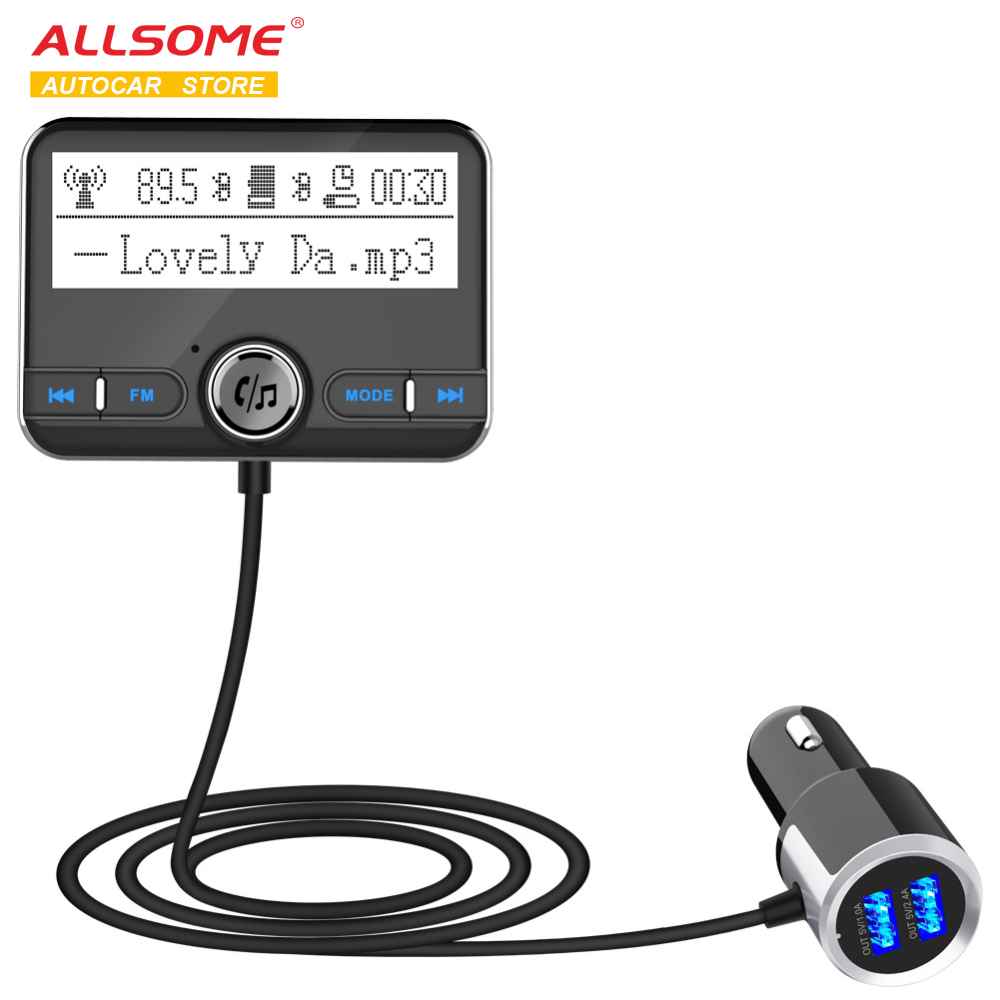 ALLSOME Bluetooth Fm-zender Draadloze Auto FM Modulator Auto Mp3 Speler Car Kit Handsfree Bluetooth Car Charger LCD Display