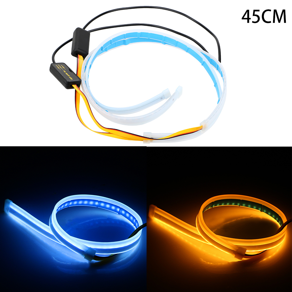 1 stücke Weiß Gelb flexibel Weichen Schlauch führen Ultrafeinen DRL 45 60cm Tagfahrlicht Blinker Lampen Auto LED Streifen 12V: 45 Blau  Bernstein