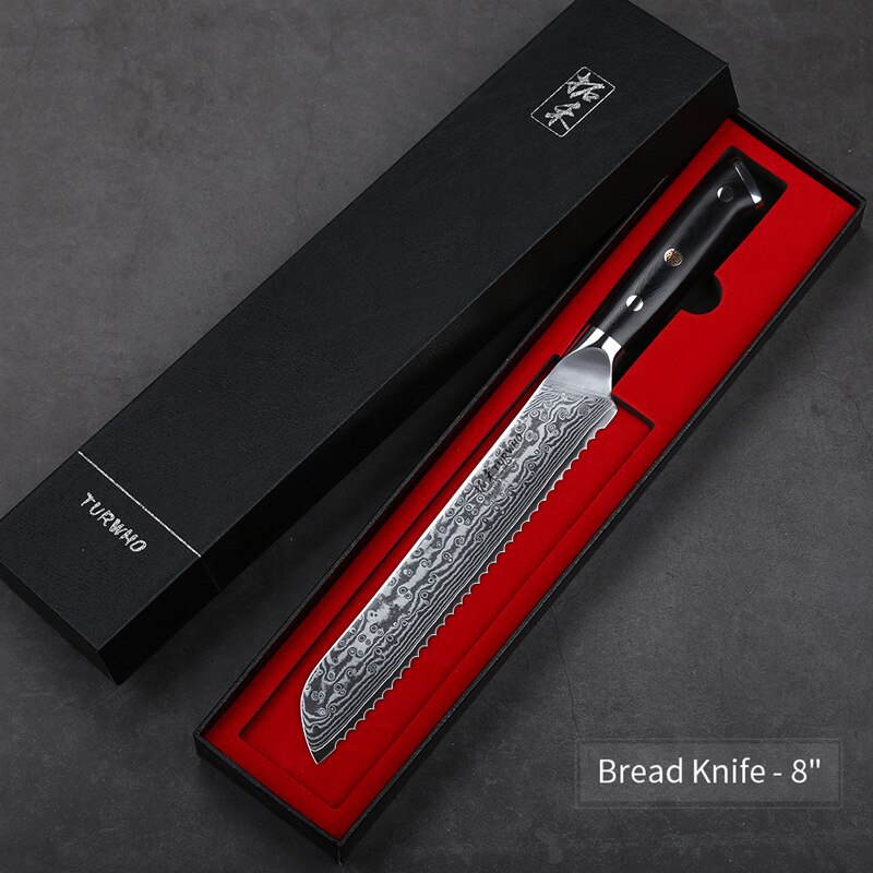 TURWHO 8'' Chef Knife Gyuto Japanese Damascus Stainless Steel Kitchen Knife Very Sharp Cooking knives G10 Handle: Bread knife