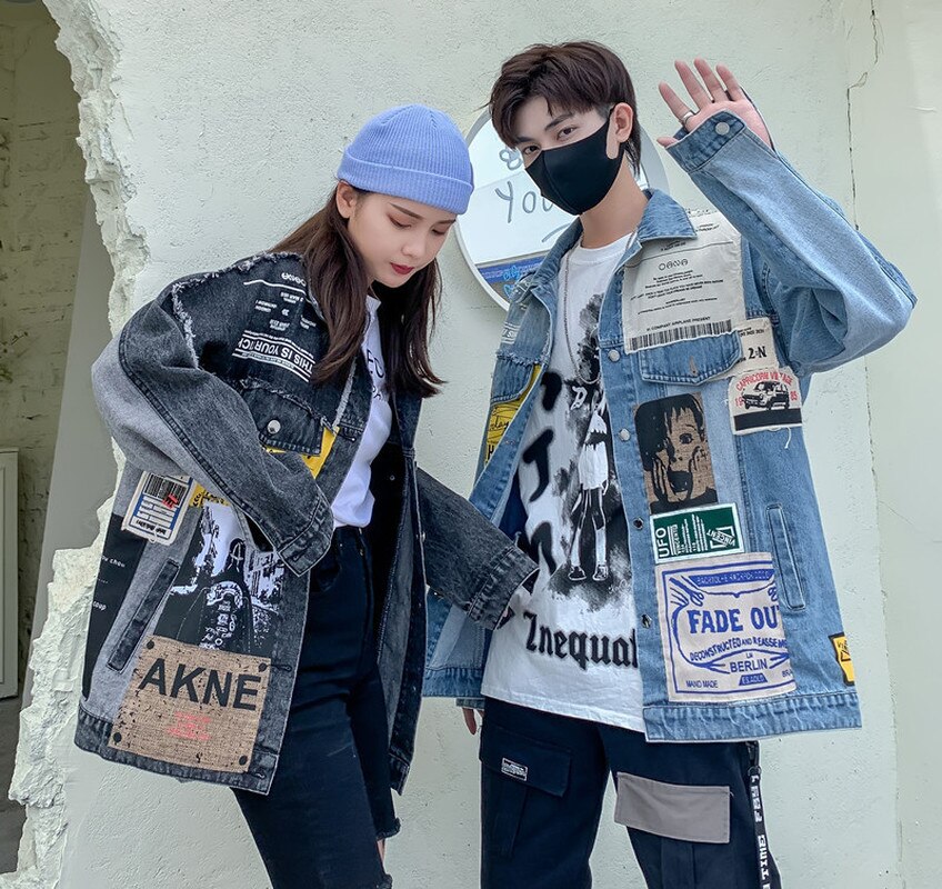 Harajuku Denim Coat Man Loose Hip Hop Single Breasted Lapel Denim Jacket Spring Autumn Couple Clothing