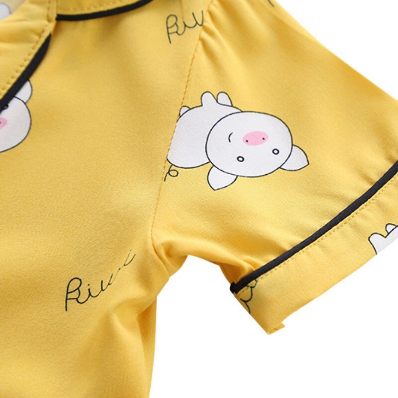 Barn pyjamas set flickor tecknad gris mönster nattdräkt barn tecknad nattkläder gul pyjamas barn bomull nattkläder 7