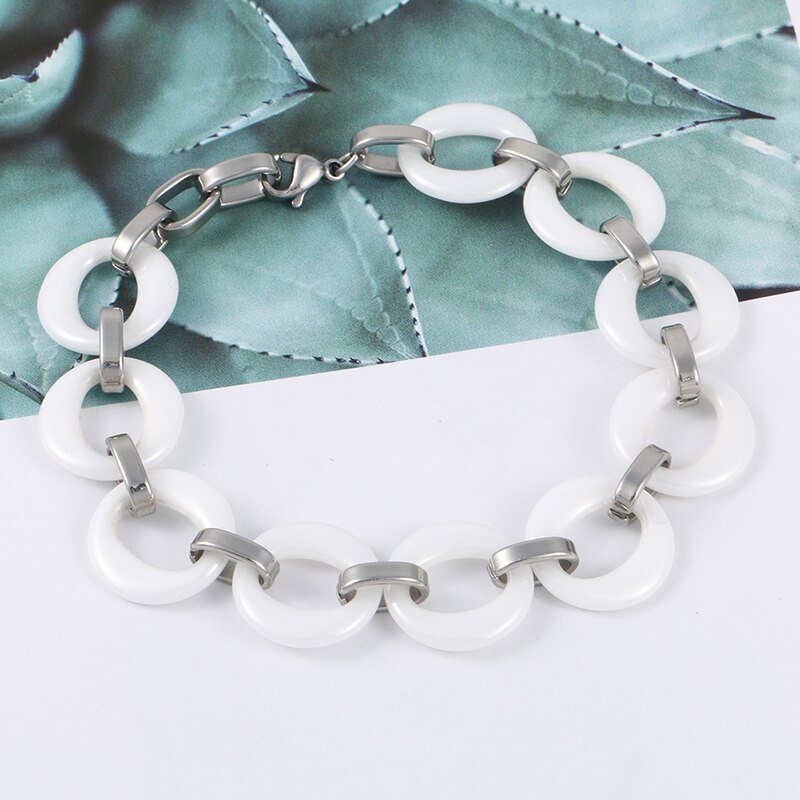 Creux rond blanc Bracelet en céramique femme lisse bracelets en céramique femmes Bracelet bijoux blanc couleur