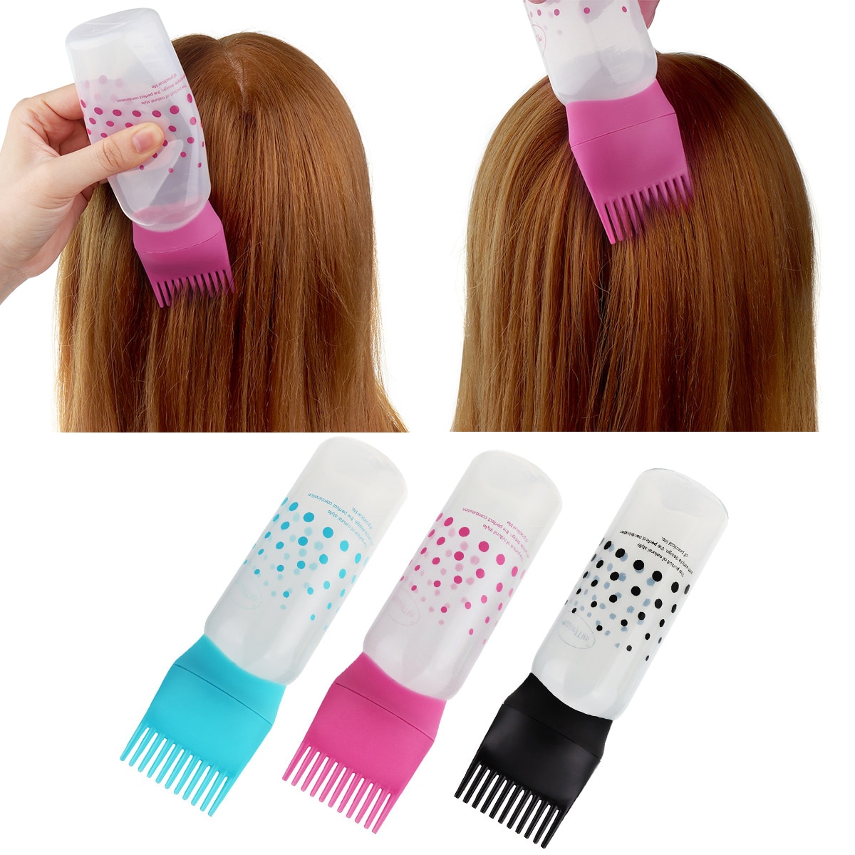 3 farver shampoo flaske plast olie kam applikator flasker stor kapacitet dispensering salon hårfarvning styling tilbehør