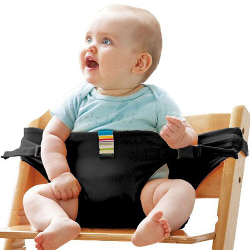 Bærbar babystol spædbarnssæde produkt spisestue frokoststol sikkerhedssele, der fodrer høj sele  m09: Sort
