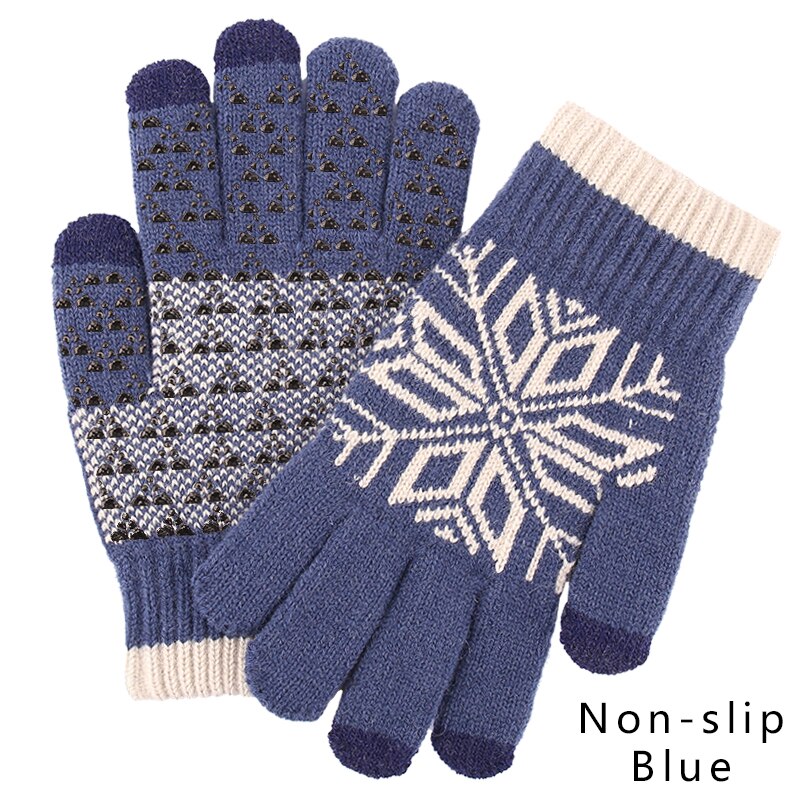 Iwarm Touch Screen Gloves Women's and Men's Knitted Gloves Autumn Winter Warm Thick Gloves: Non-slip Blue / M