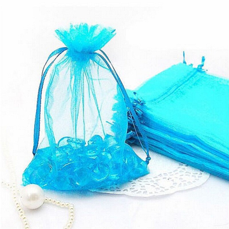 50pc Organza Taschen Schmuck Süssigkeit Tasche Hochzeit Bevorzugungen Taschen Gittergewebe Beutel: Blau