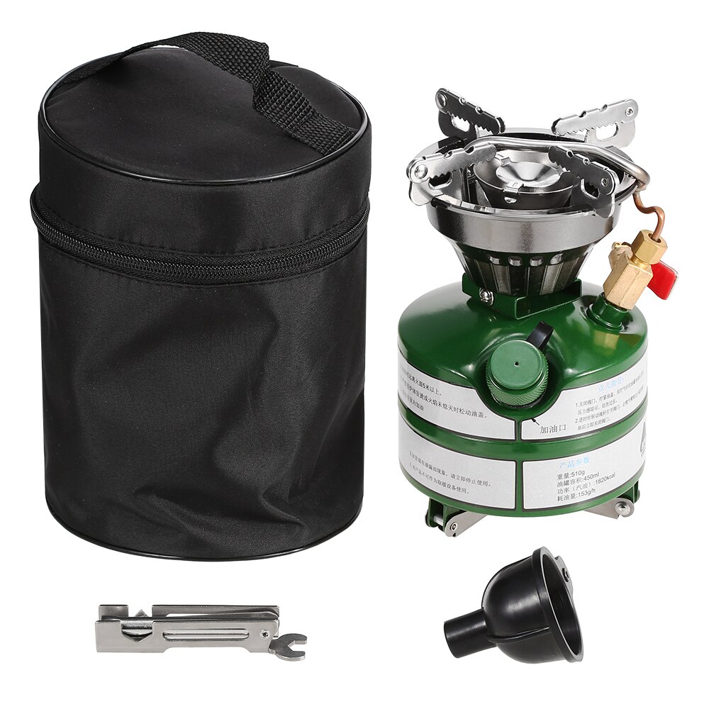 Portable One-piece Outdoor Gasoline Stove Camping Hiking Burner with 750ml Empty Gas Tank Fuel Bottle and 8-Plate Windshield