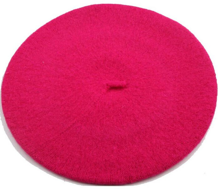 pas cher nouvelles femmes laine solide couleur béret femme Bonnet casquettes hiver tout assorti marche chapeau casquette 20 couleur: rose red