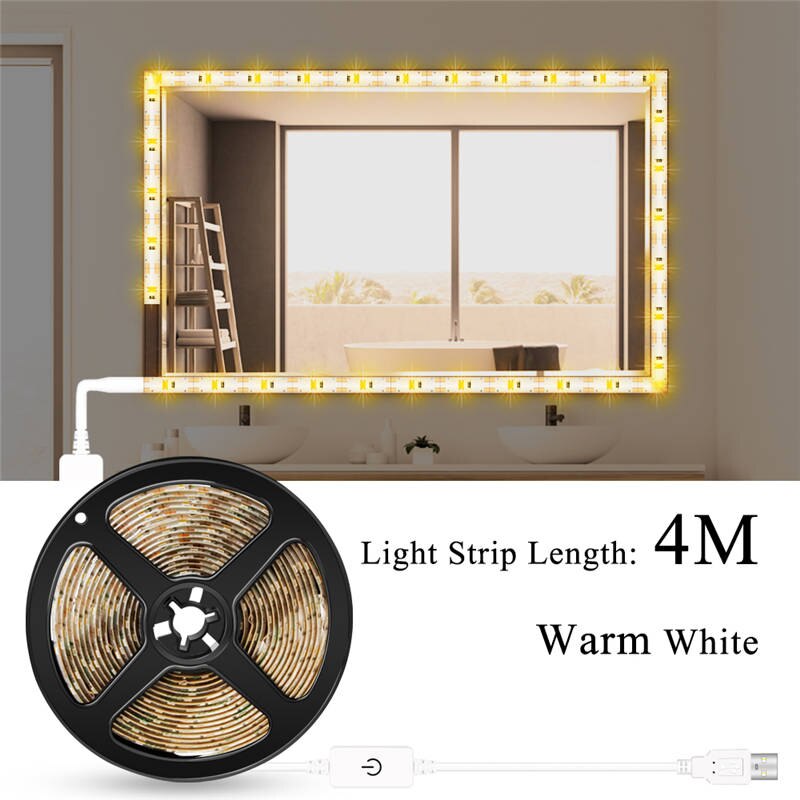 CanLing Vanity Mirror Light USB 5V Touch Switch Dimmable Makeup Mirror Wall Lamp Decor Bathroom Dressing Table Beauty Light Bulb: Warm White 4m