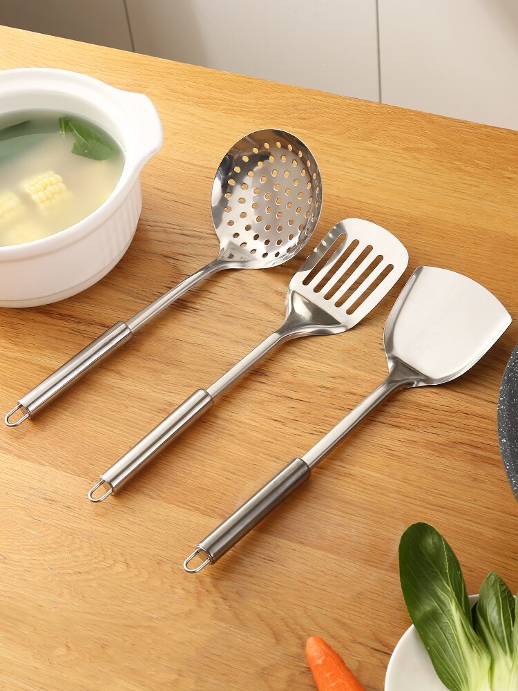 1 piece kitchen frying shovel colander soup spoon stainless steel thick long handle kitchen utensils not hand frying shovel